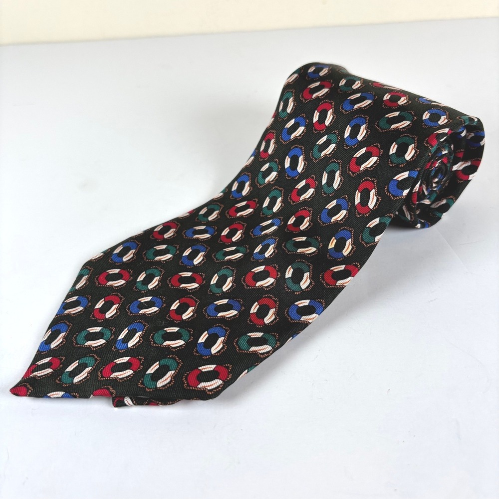 Vintage GAP Nautical Lifesavers Silk Neck Tie Green‎ Novelty Made in USA Preppy